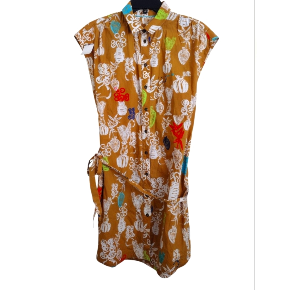 Maeve By Anthropologie Toni Tunic Dress in Mustard and White Size Small